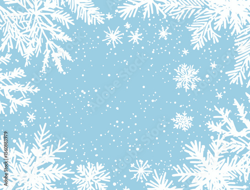 A Christmas background with abstract design featuring white snowflake borders and more is visible