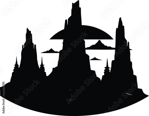Hoodoo Towers At Sunset Silhouette, Rock Spires in Sunset Silhouette