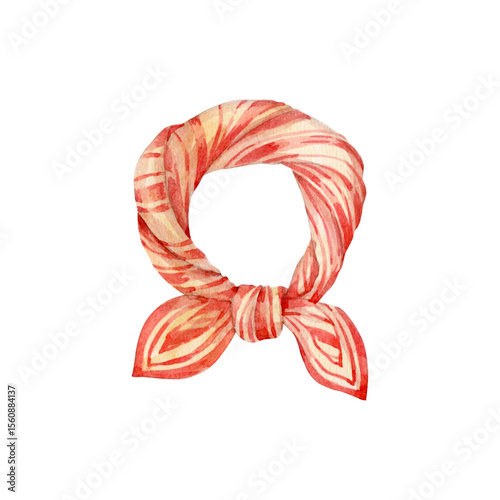 Watercolour hand drawn autumn silk scarf. Autumn accessorise scarf with stripes and knot in watercolour technique use as print, label, sticker, package design, illustration, card, invitation.