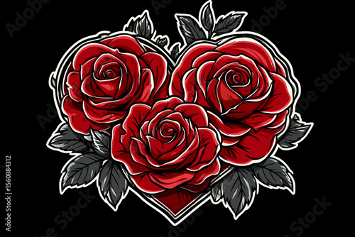This graphic, showcasing roses and hearts in a minimalist flat style, boasts a creative design that is both isolated and vibrant, making it symbolic and perfect for love, romance, and celebration