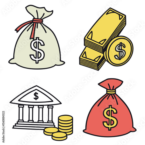 Vector Set of Money Bags – Budget, Profit, and Currency Icons.AI/EPS/PNG/JPEG