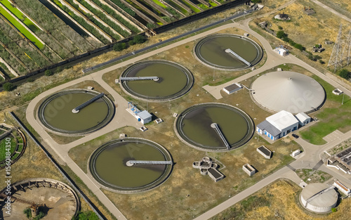 Aerial view of wastewater treatment plant