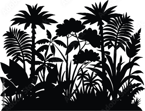 Rainforest Canopy Plants Silhouette, Tropical Tree Tops Silhouette