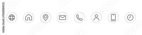 Contact icons. Contact sign vector set. Telephone number symbol. Email logo. Mail envelope sign. Location address liquid glass line icon set. Contact us liguid glass button icon minimalistic set.