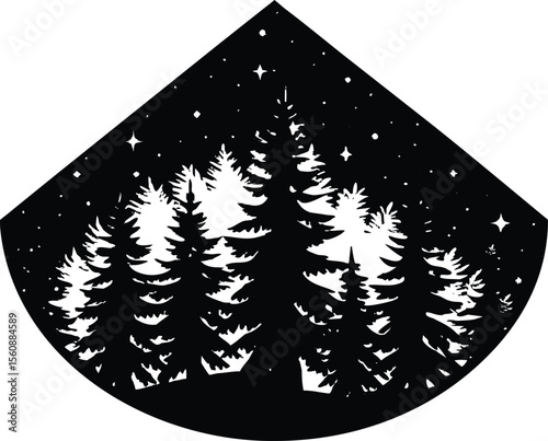 Stars Through Pine Canopy Silhouette, Night Sky in Pine Trees Silhouette