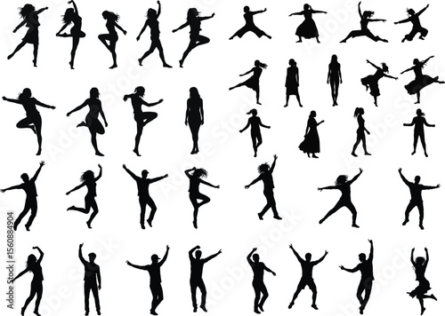 Lively Silhouette Collection: Lively collection of vector silhouettes of people dancing and jumping