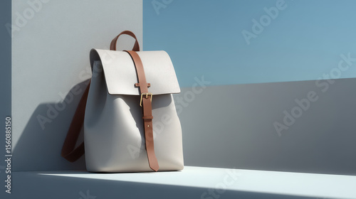 minimalist urban backpack with clean lines and airy textures set against ultrabright background
