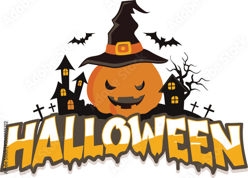 Spooky Halloween night with a scary pumpkin, bats, and a dark castle illustration perfect for an October celebration