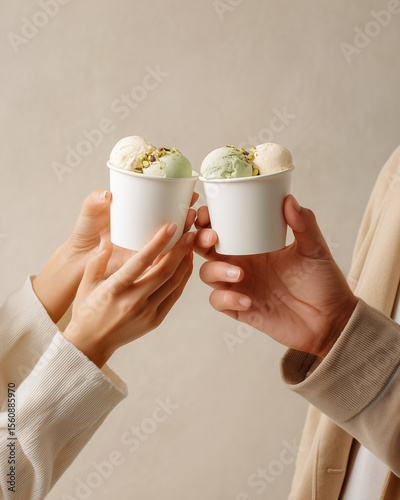 Hands with a pot of ice cream. Mockup