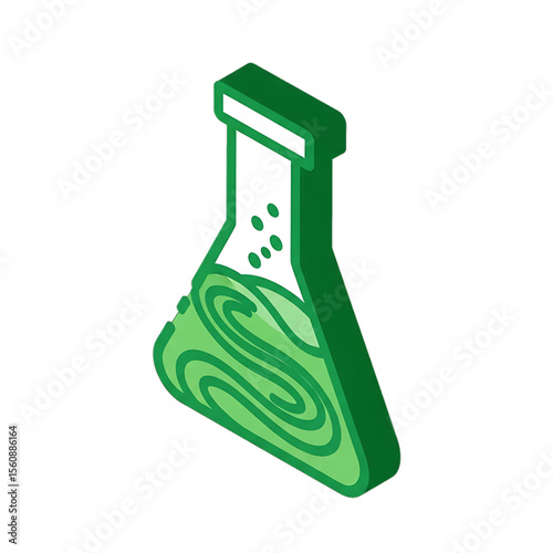 Green chemical flask used in lab settings.