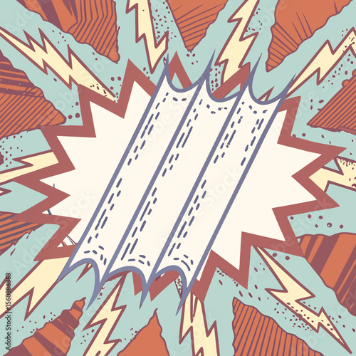 Abstract comic book style composition with blank center and explosive geometric background
