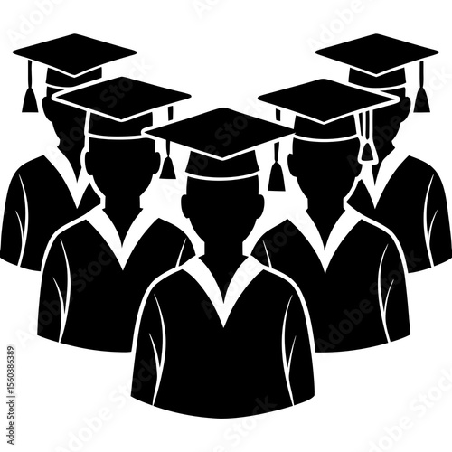 Group of smiling graduates in caps and gowns celebrating their achievement