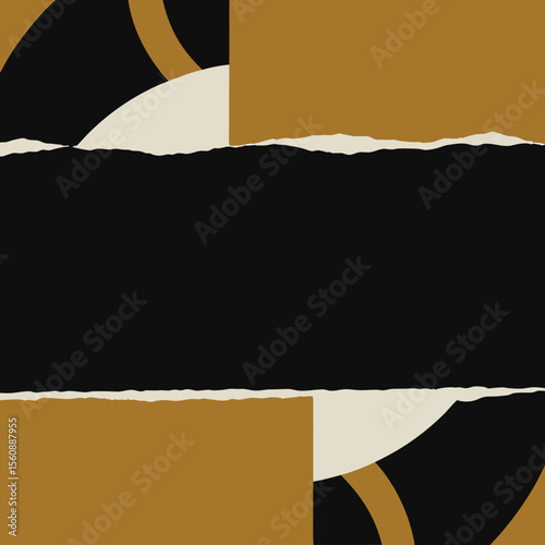 Abstract composition of geometric shapes with torn edges in earthy tones