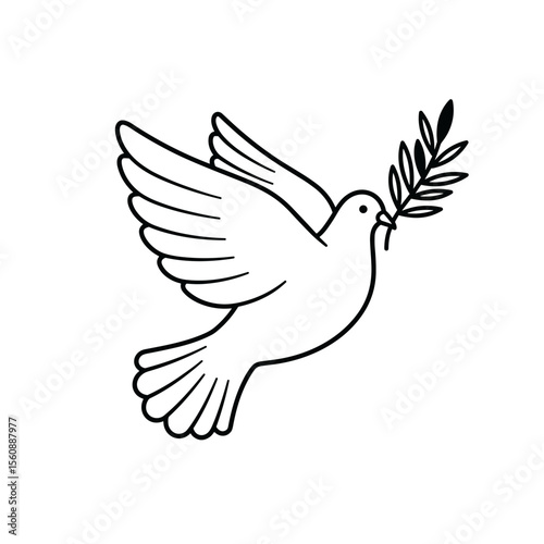 Dove holding an olive branch in flight outline illustration  