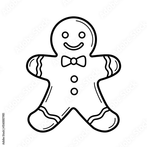 Gingerbread man cookie illustration with bowtie and decorations  