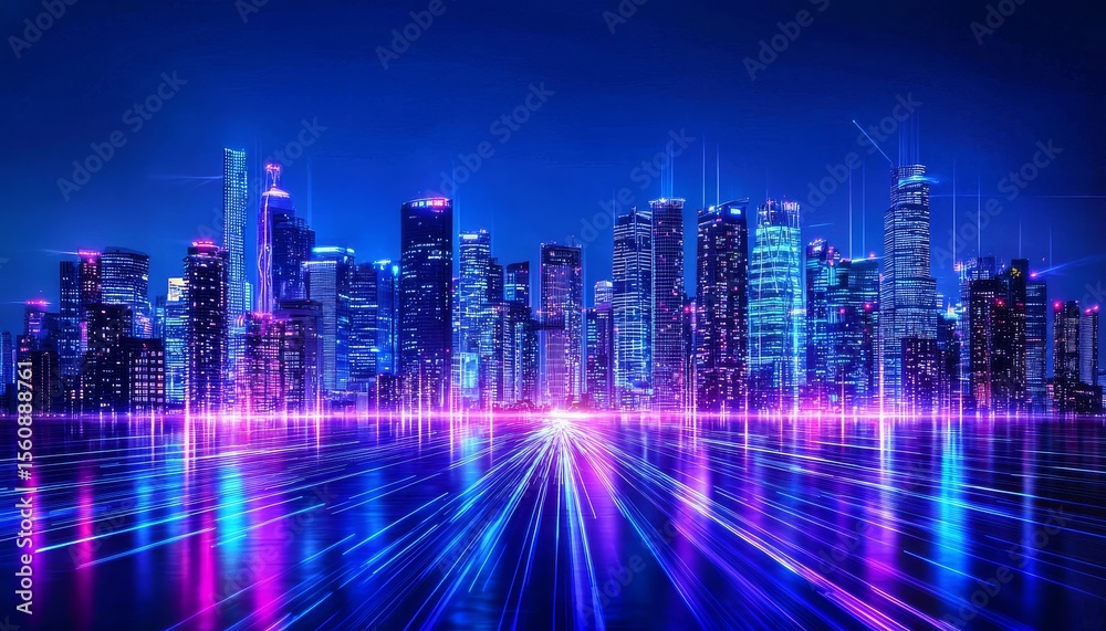 Obraz premium Futuristic City Skyline Showcasing Technological Innovation