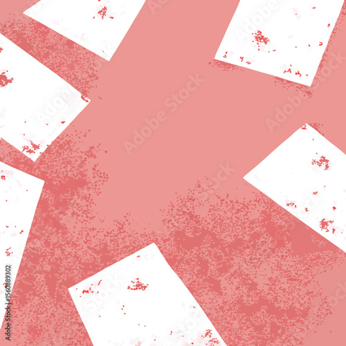 Abstract composition of white shapes and dusty pink texture with transparency