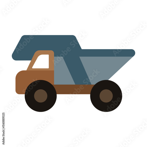 Construction vehicle transports materials on a work site in a sunny environment