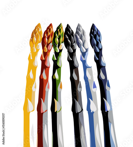 Colorful asparagus with gradient shades, vector illustration on transparent background	