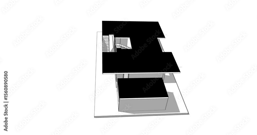Modern house building architectural drawing 3d rendering Modern house building architectural drawing 3d rendering