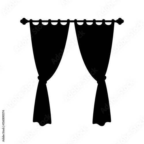 Black silhouette of curtains on a rod