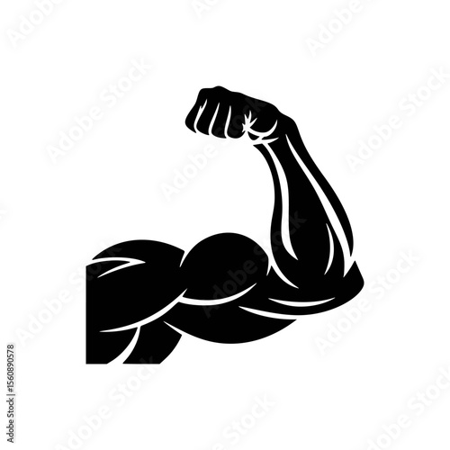 Strong biceps flexing arm silhouette