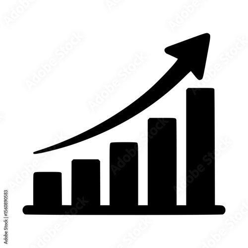 Black bar graph with upward trending arrow
