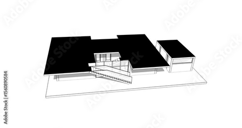 Modern house building architectural drawing 3d rendering