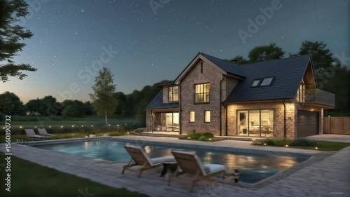 Luxury home with pool and starry night sky real estate dream house architecture design showcase tour video