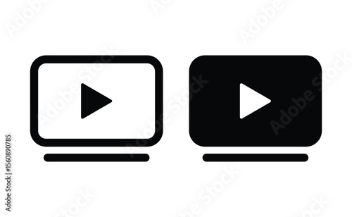 Triangular Play Button Icon, Desktop Media Player Vector Symbol
