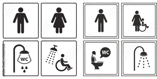 Public Restroom and Shower Icons - WC, Accessible & Shower Symbols
