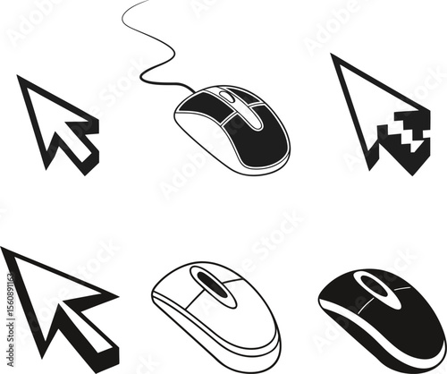Computer Mouse and Cursor Icons Set - Digital Navigation & Technology Symbols