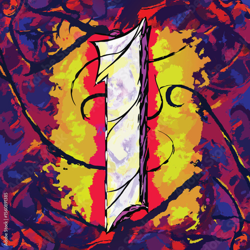 Abstract digital art number one with vibrant colors and transparent background