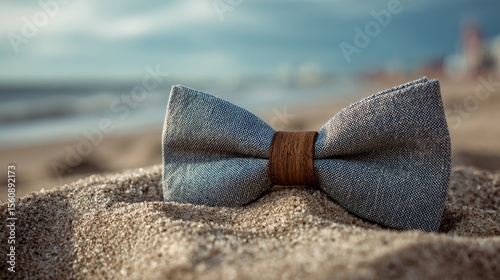 Business bow tie on beach sand