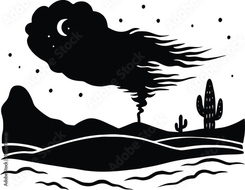 Dust Storm Sweeping the Desert, Strong Desert Windstorm