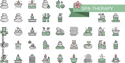 Spa Therapy Icon Set Relaxation, Wellness, and Serenity Illustrations
