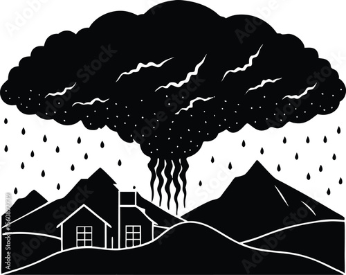 Hailstorm Over Valley, Icy Rainstorm Landscape