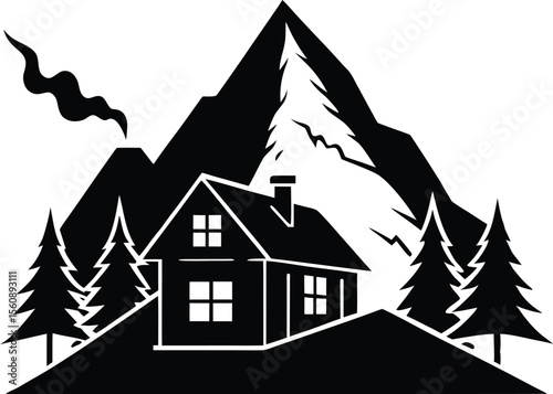 Mountain Cabin With Smoking Chimney, Cozy Cabin in Mountains