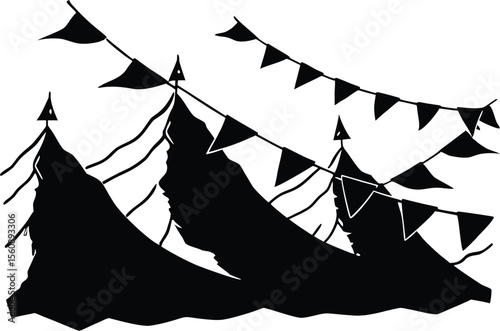 Prayer Flags Blowing in Wind, Spiritual Flags in Breeze