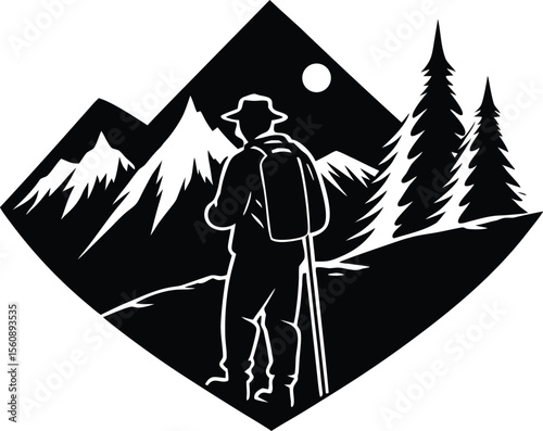 Silhouetted Hiker in the Distance, Lone Walker on Trail