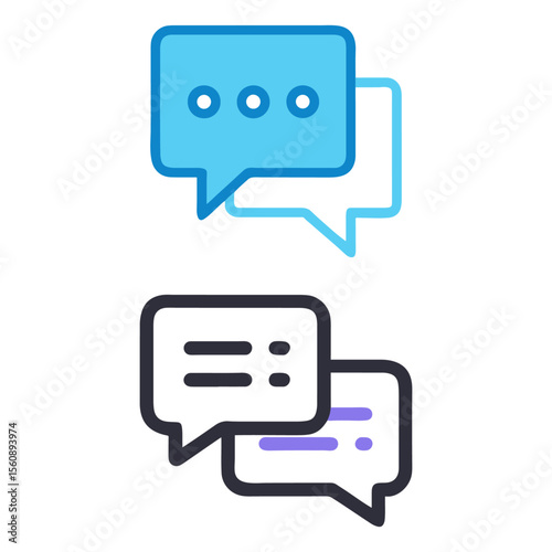 Modern graphic shows two sets of overlapping chat bubbles, ideal for communication or messaging apps with a transparent background.