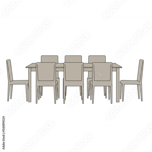 Dining area design featuring a table and chairs for a modern interior space, ideal for furniture layouts and visual planning projects.