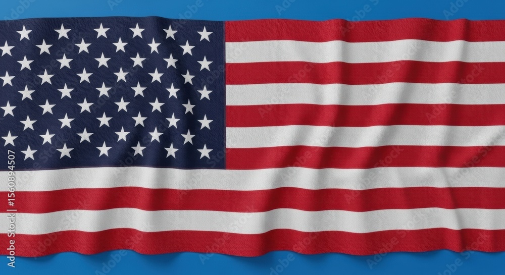 Naklejka premium Full Frame American Flag with Subtle Ripples on Blue Backdrop