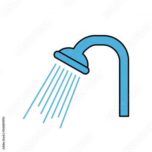 Minimalist shower head graphic with flowing water lines offers a clean and modern design element, suitable for bathroom or plumbing themes.