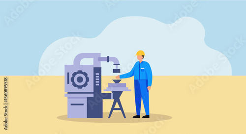 Modern industrial worker operating heavy machinery in a clean, modern factory setting, representing manufacturing and production processes.