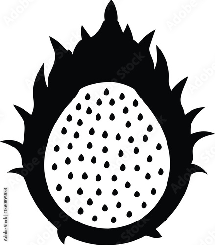 Vibrant sliced dragon fruit with spotted skin and white seeds isolated on white background isolated on transparent background