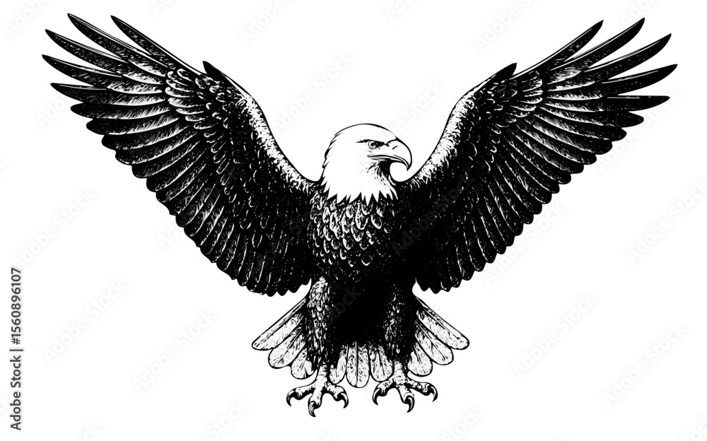 Obraz premium Bald Eagle with Wings Spread - Vintage Engraving Illustration. Vector and PNG Isolated on Transparent Background