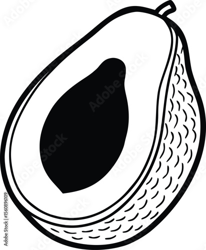 Detailed half avocado showing seed and vibrant green flesh texture isolated on white background isolated on transparent background
