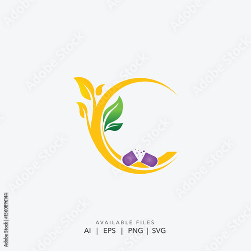 Organic Herbal Medicine Logo, Modern Natural Supplement Icon , Vibrant Wellness and Bio Nutrition Logo