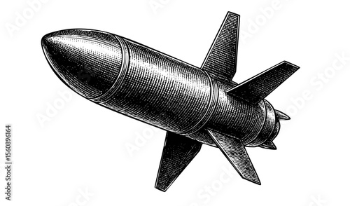 Military Aerial Bomb – Vintage Engraving Illustration – Vector and PNG Isolated on Transparent Background
